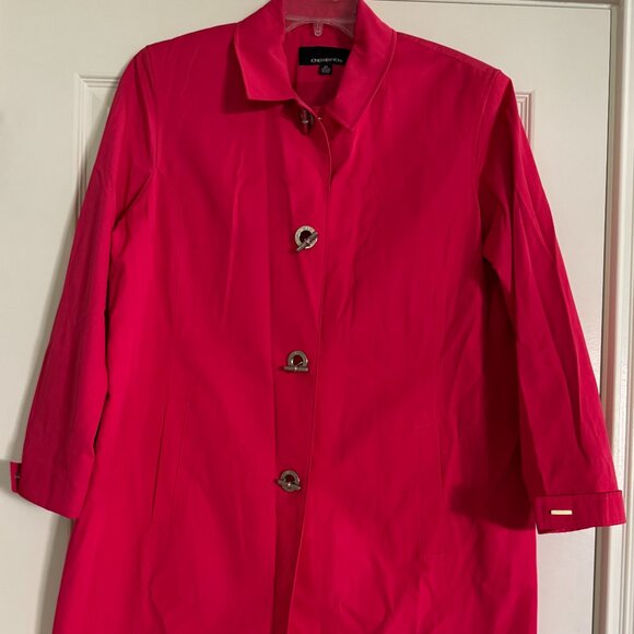Jones New York Women's HOT PINK Raincoat Trench Coat Size XL BARBIE - Picture 1 of 6